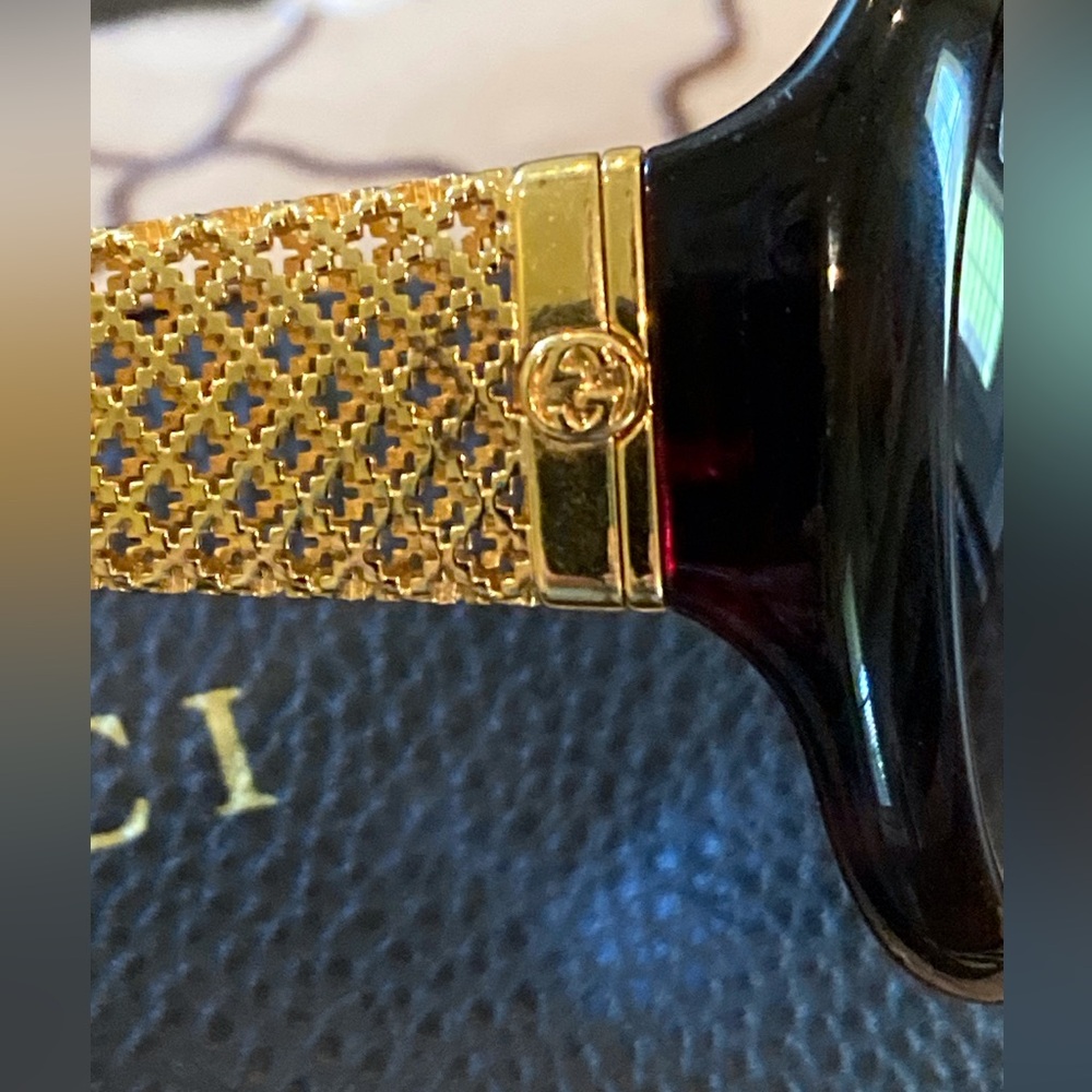 🌸WAS $275: Gucci Havanna Brown Gold Plated Mesh Sunglasses with Case - Picture 7 of 16